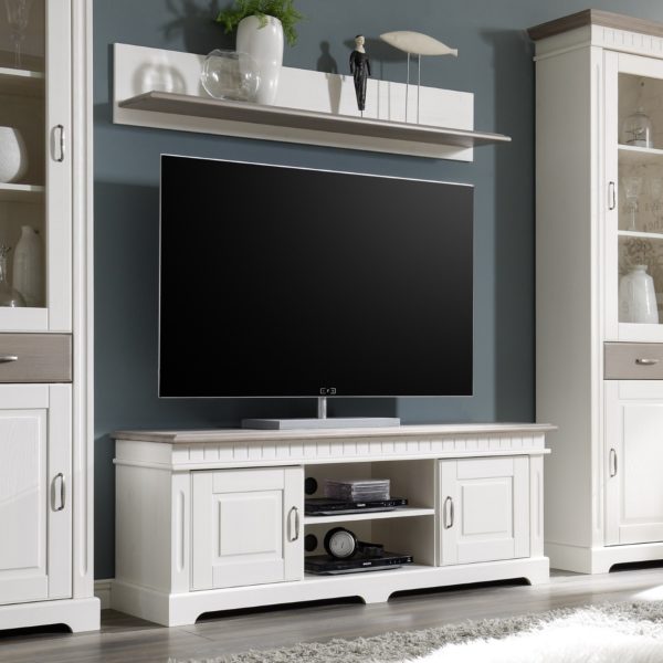 TV-Lowboard mit Wandregal weiss Massivholz 144 cm CORDOBA