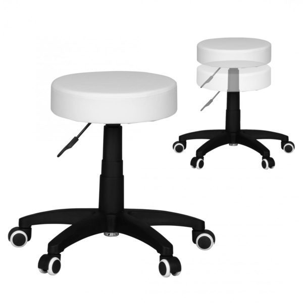 Hocker Design Arbeitshocker Kunstleder Weiss Sitzhocker mit Rollen Rollhocker gepolstert ohne Lehne XL