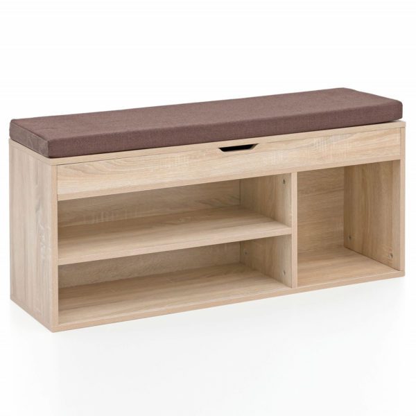 Schuhbank WL5.344 mit Sitzflaeche Garderoben-Bank Holz 104x51x32 cm Sonoma