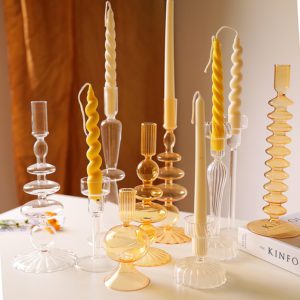 Aliloran Transparent Glas Kerze Halter Vintage Leuchter für Hochzeit Candlelight-Dinner Tabellenmittel Halter Home Decor