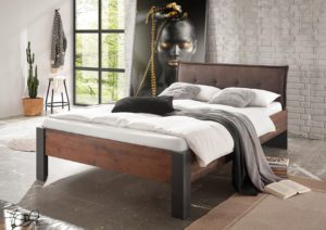 Bett 140x200 mit Polsterkopfteil used-look QUEENS
