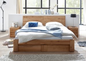 Doppelbett 200x200 mit Bettkasten Lattenrost Wildeiche mit Holzkopfteil Verona