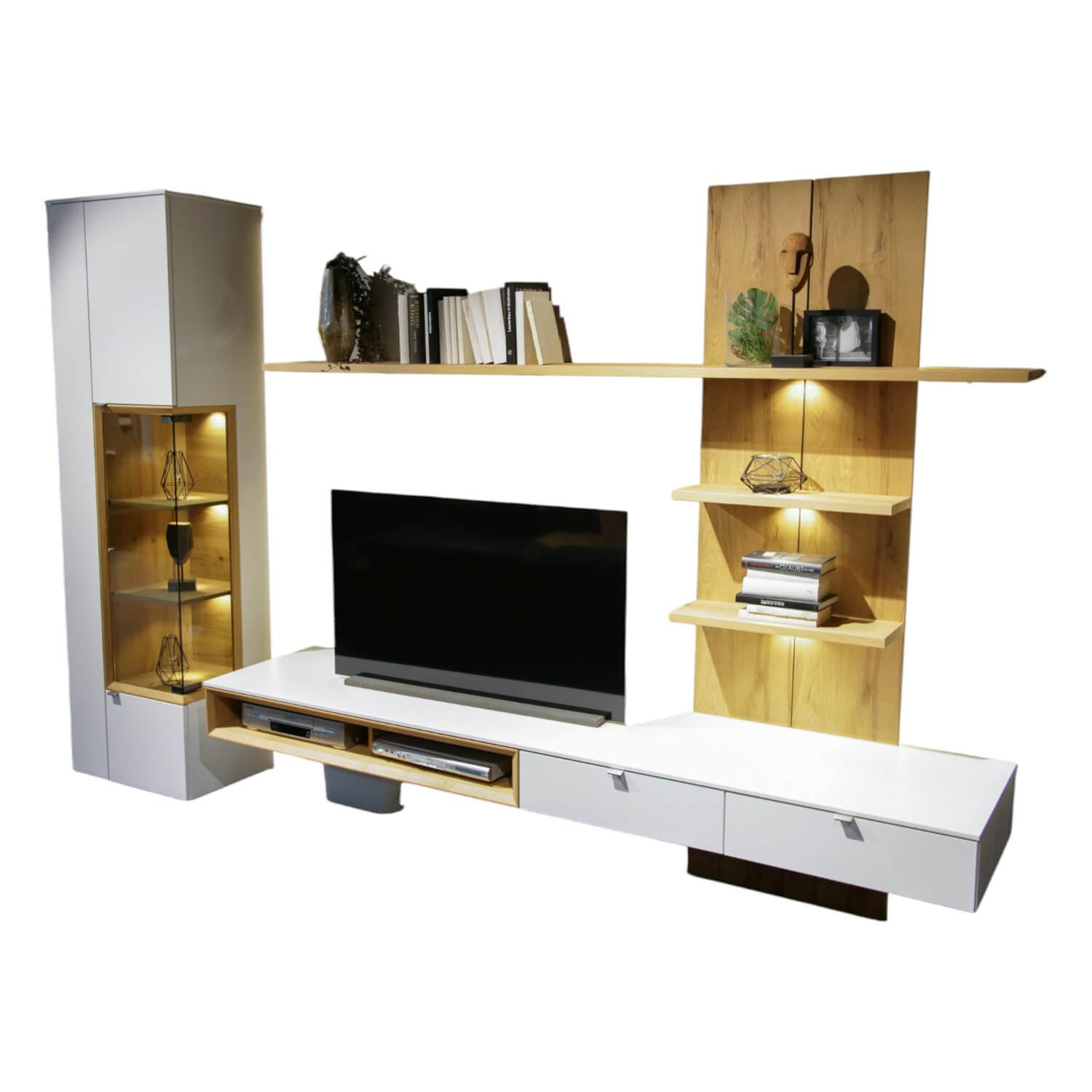 Anbauwand Andiamo Home AH30 Lack Kristallweiss Matt 2309 Faecher Eiche Rustikal He...
