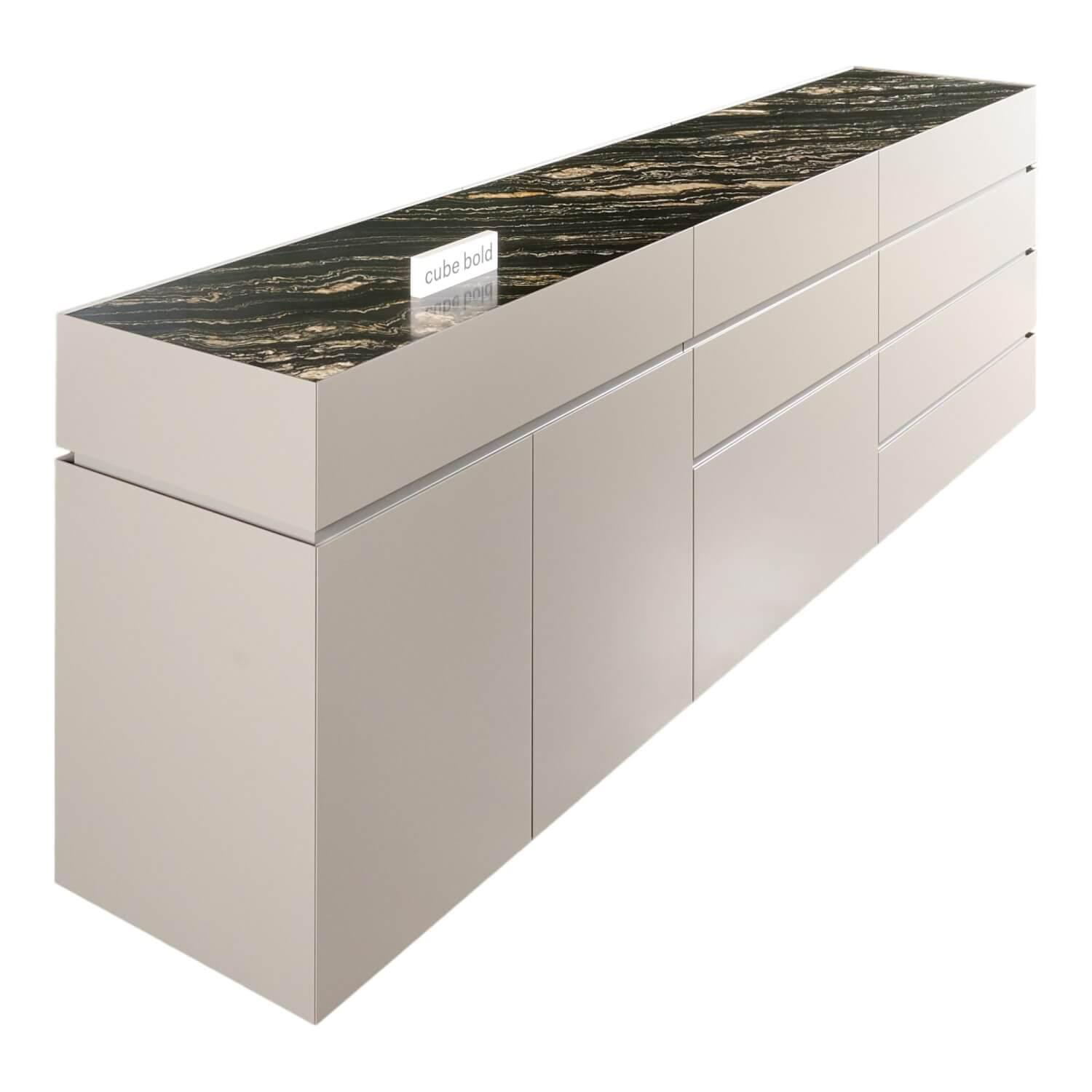 Schrank Sideboard Cube Bold RT Lack Flintgrau Quarzit Tropical Storm Grau Mit Ab...