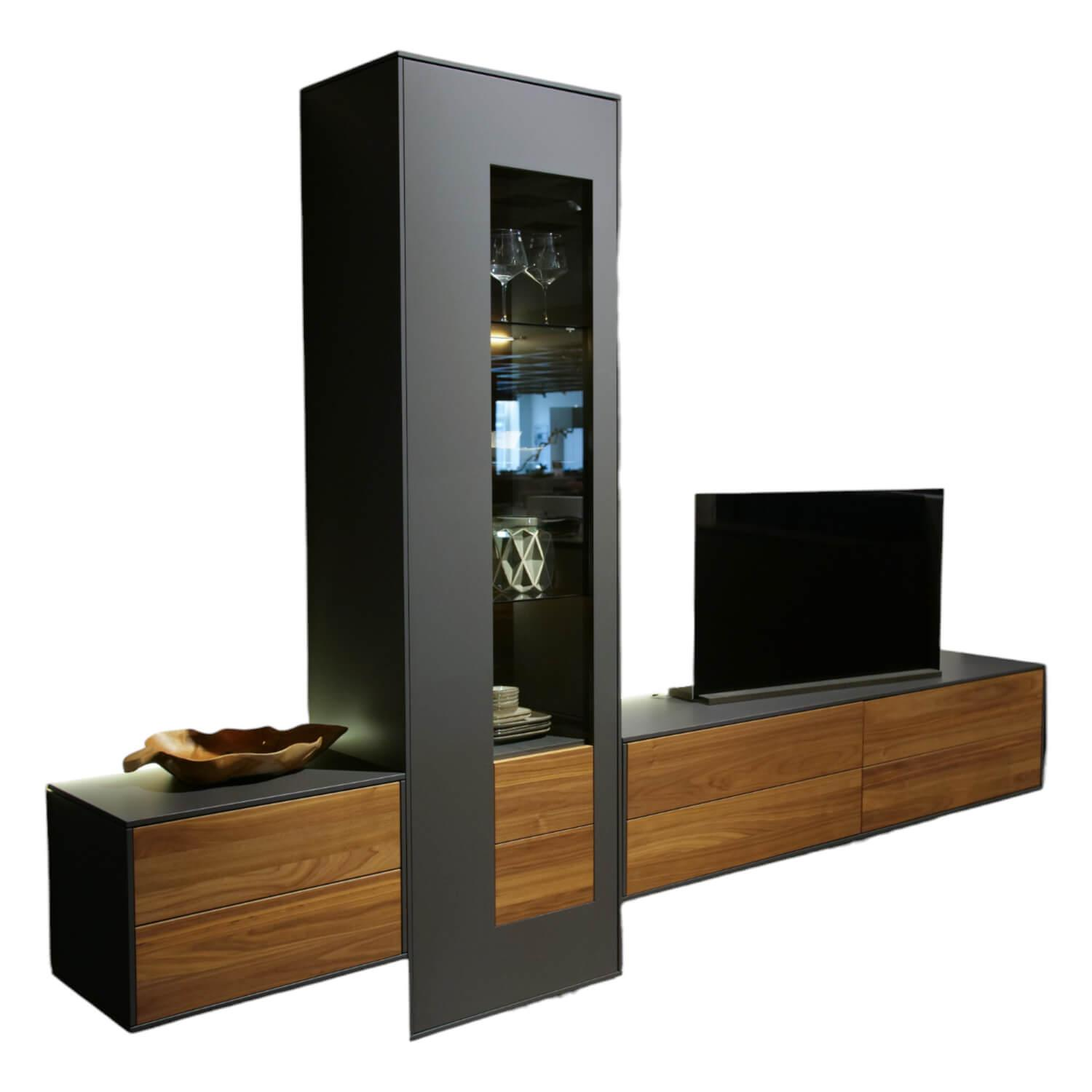Anbauwand WK 440 Lavato 9750 Front Kernnussbaum Absetzung Schiefergrau
