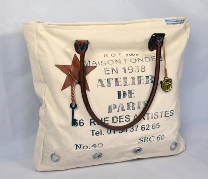 Handtasche Lederapplikationen Canvas Paris