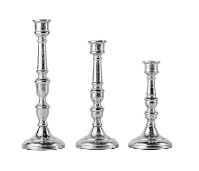 Kerzenst?nder 3er Set Silber f?r Stabkerzen 21, 26 und 31 cm