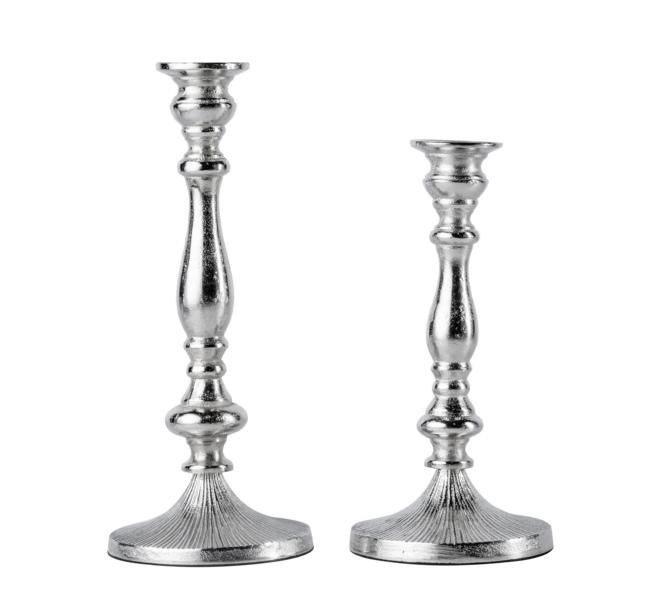 Kerzenst?nder 2er Set Silber f?r Stabkerzen 26 und 31 cm