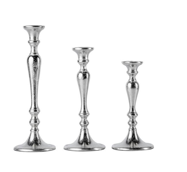 Kerzenst?nder 3er Set Silber f?r Stabkerzen 23, 28 und 33 cm