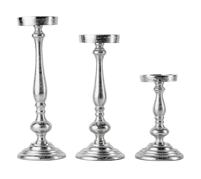 Kerzenst?nder 3er Set Silber f?r Stumpenkerzen 36, 31 und 21 cm