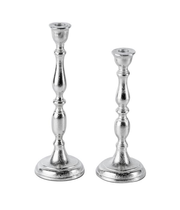 Kerzenst?nder 2er Set Silber f?r Stabkerzen 33 und 27 cm
