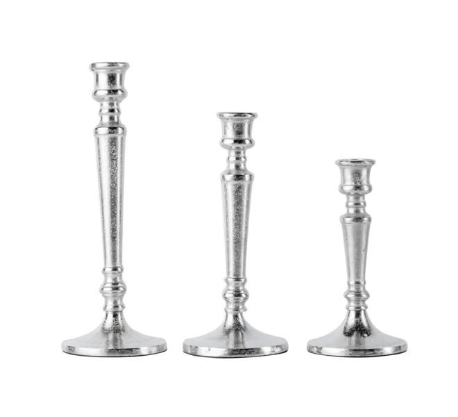 Kerzenst?nder 3er Set Silber f?r Stabkerzen 29, 24 und 19 cm