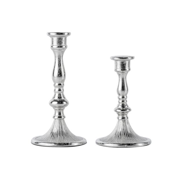 Kerzenst?nder 2er Set Silber f?r Stabkerzen 18 und 22 cm