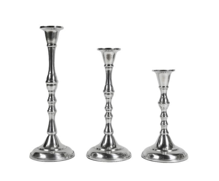 Kerzenst?nder 3er Set Silber f?r Stabkerzen Poliert 20, 25 und 30 cm