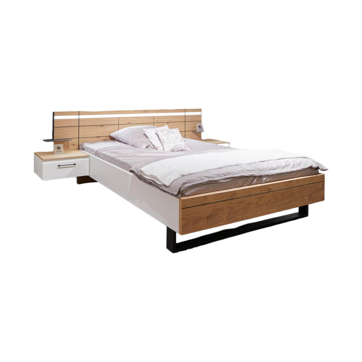 Schlafzimmer Madiva Lack Weiss Balkeneiche Echtholz Furniert Bauchbinde Mit LED B...