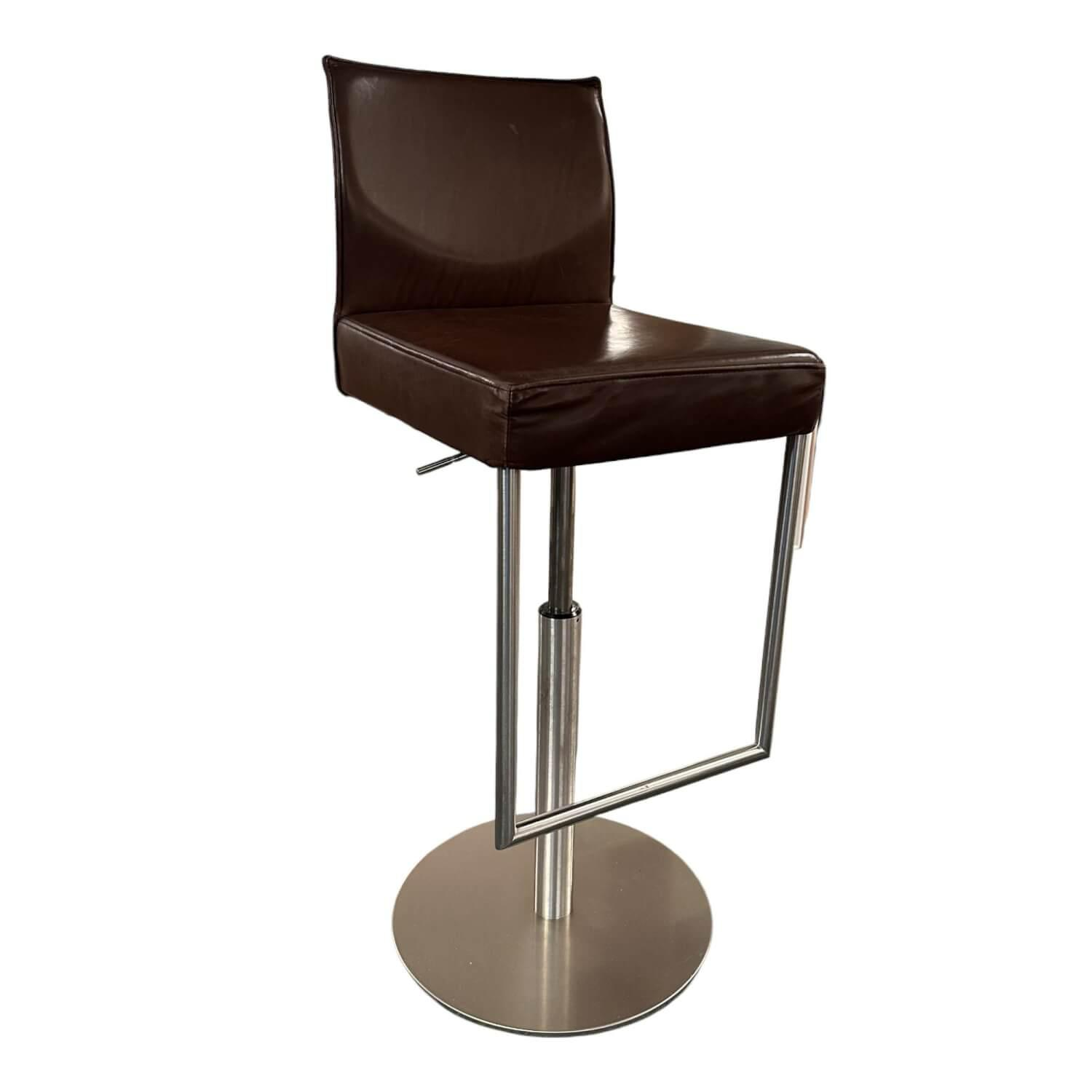 Barhocker Texas Leder Hell Braun Fuss Edelstahl Silber