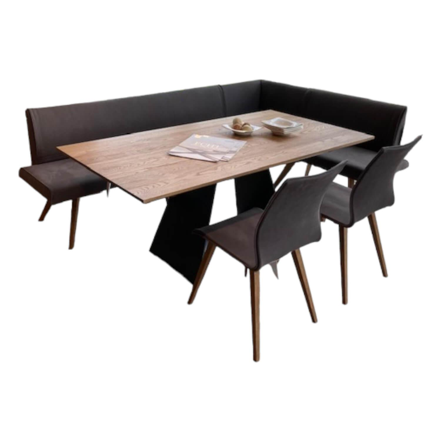 Essgruppe Metro Tisch Eckbank 2 Stuehle Nubukleder Rock Fuesse Asteiche