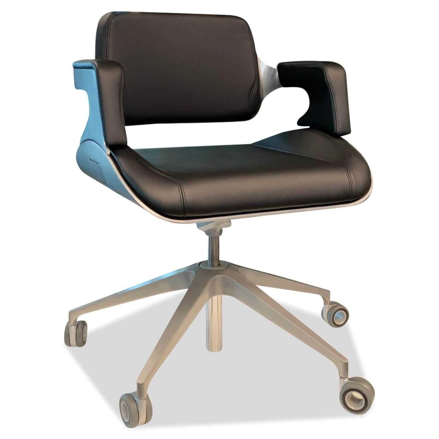 Drehstuhl Silver 162S mit Synchronmechanik Leder Schwarz Gestell Gebuerstet