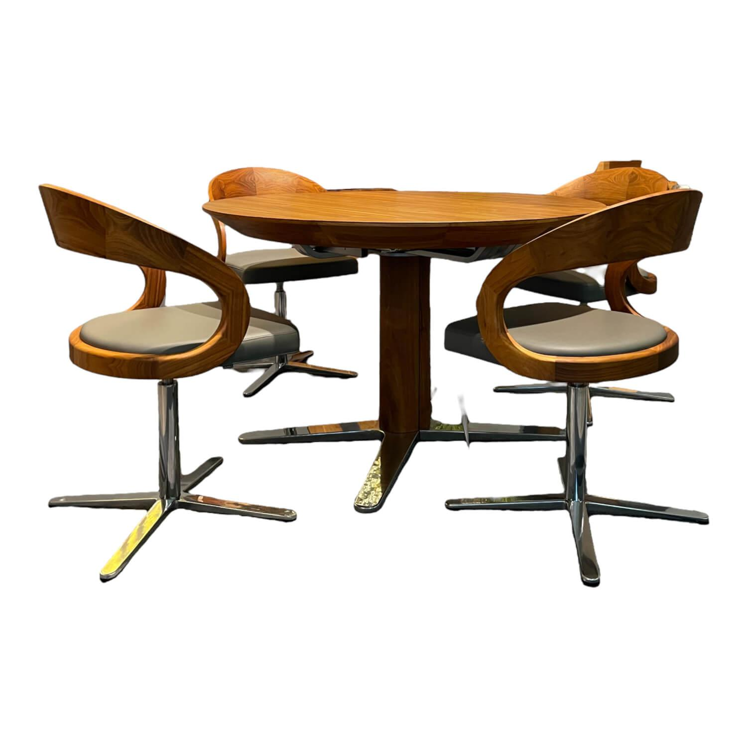 Esstischgruppe Girado TKG126 Nussbaum Farbglas Matt Gestell Alu Glaenzend
