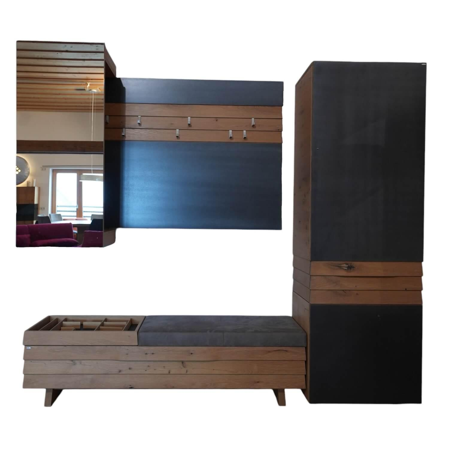Wandgarderobe V Orango In Wildeiche Rustiko Mit Gepolsterter Klappbarer Bank 5 M...
