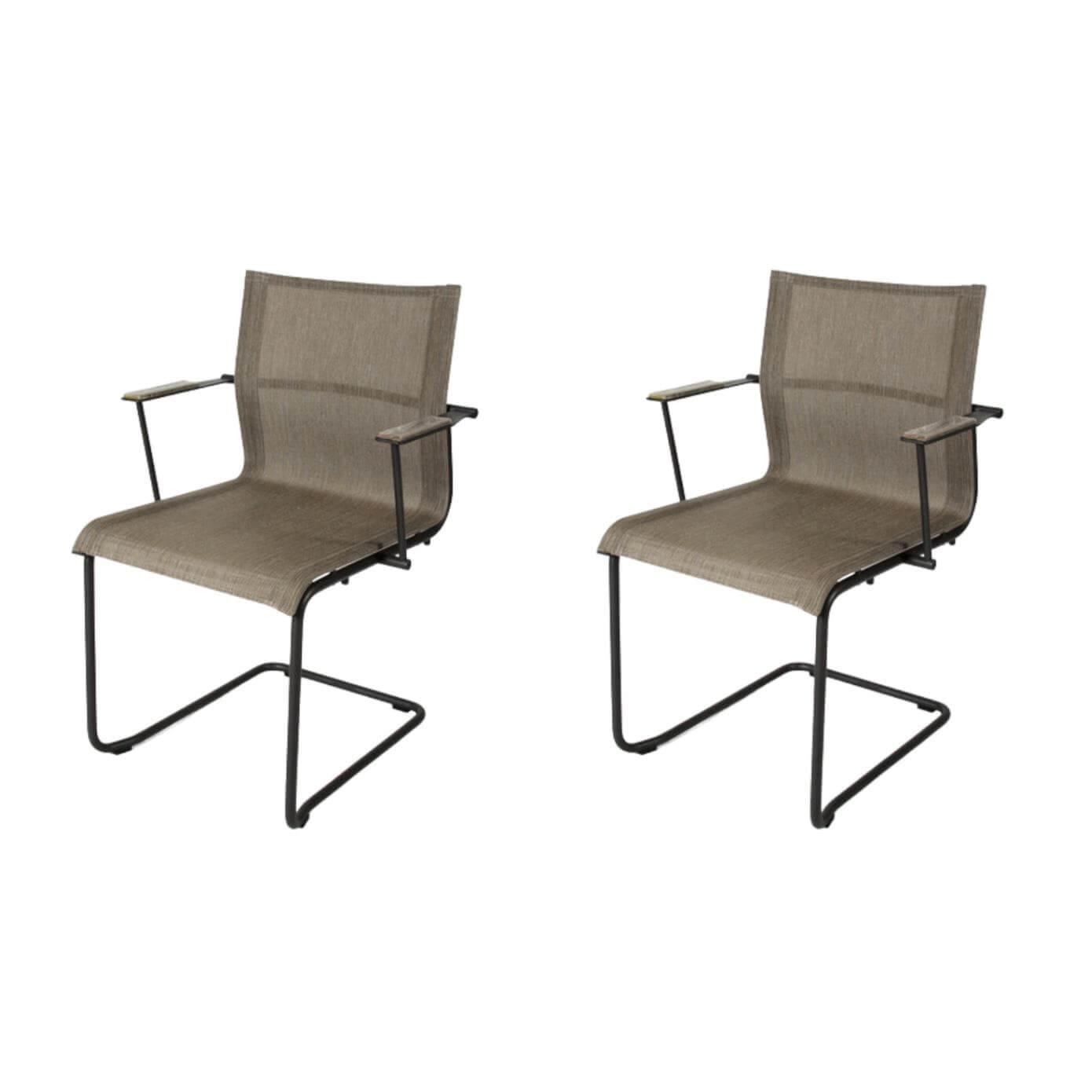 2-er Set Outdoorstuehle Sway Bespannung Granite Sling Armlehnen Teak Gestell Mete...