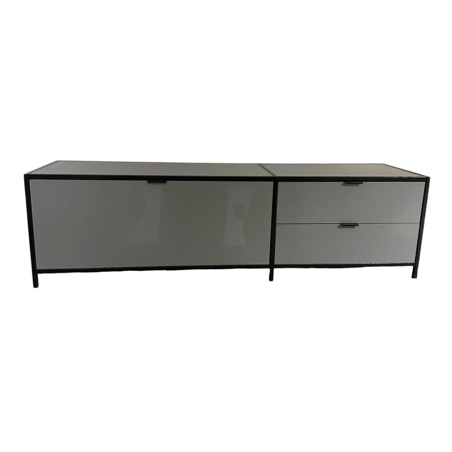 Sideboard MDF Grau Lackiert Rahmen Metall Schwarz Lackiert Mit Metallgriffen