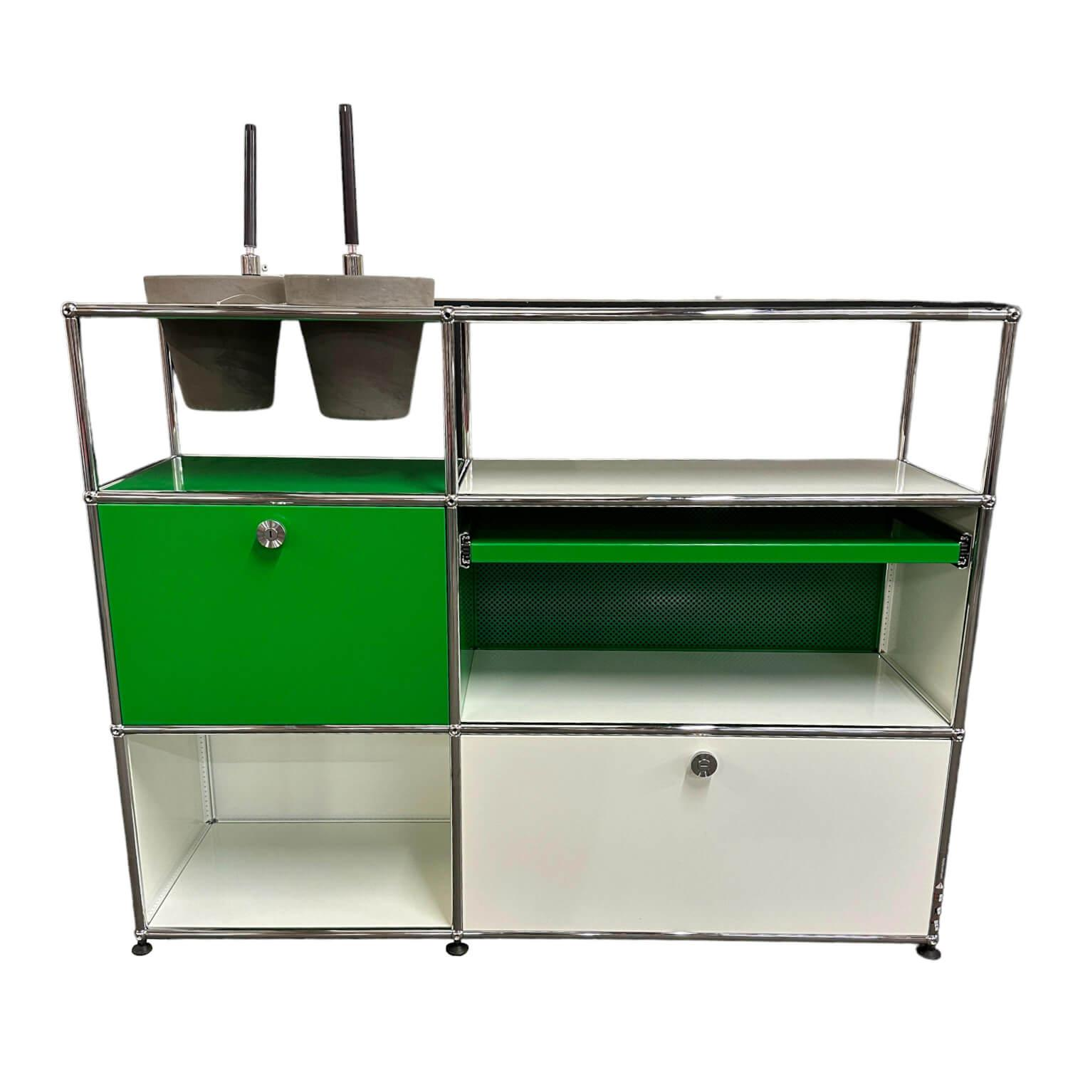 Sideboard mit Schreibablage Lack Weiss Gruen inklusive 2 Blumentoepfe