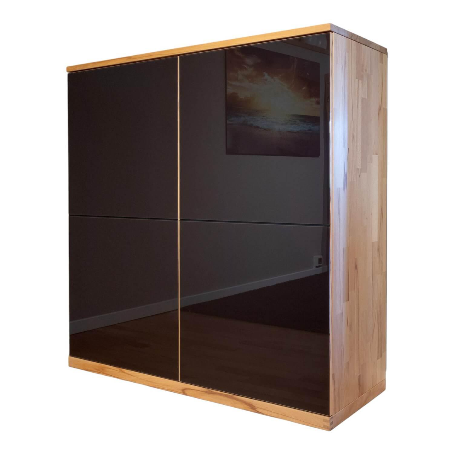 Schrank Cubus Quadrat Kernbuche Geoelt Front Glas Dunkelbraun Glaenzend
