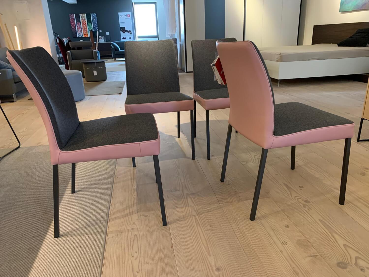 4er-Set Stuhl Ultimo Low BiColor Leder Old Pink 5005 Stoff Future Middengrijs