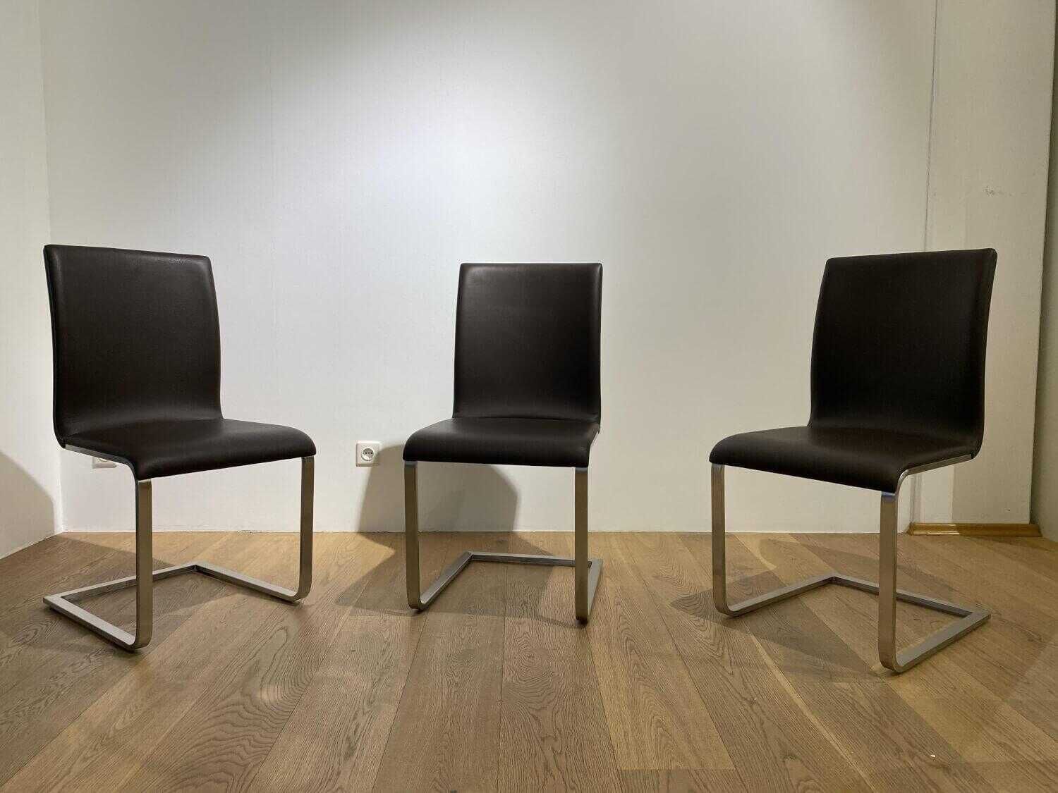 3er-Set Stuhl Lynn B106 Leder Donna Mokka 5000 Braun Gestell Edelstahl