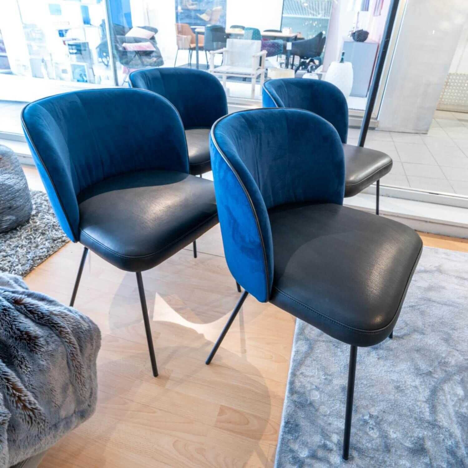 4er-Set Stuehle Gaia Leder Loft Vulcano 270 Stoff Seven Navy Blau