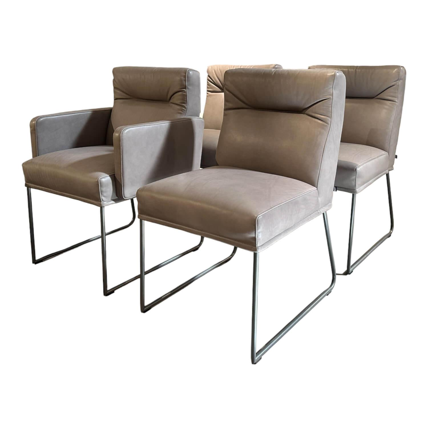 4er-Set Stuhl Set & Bank D-Light Leder Silk Grigio 184 Eischichtlack Eisenblank