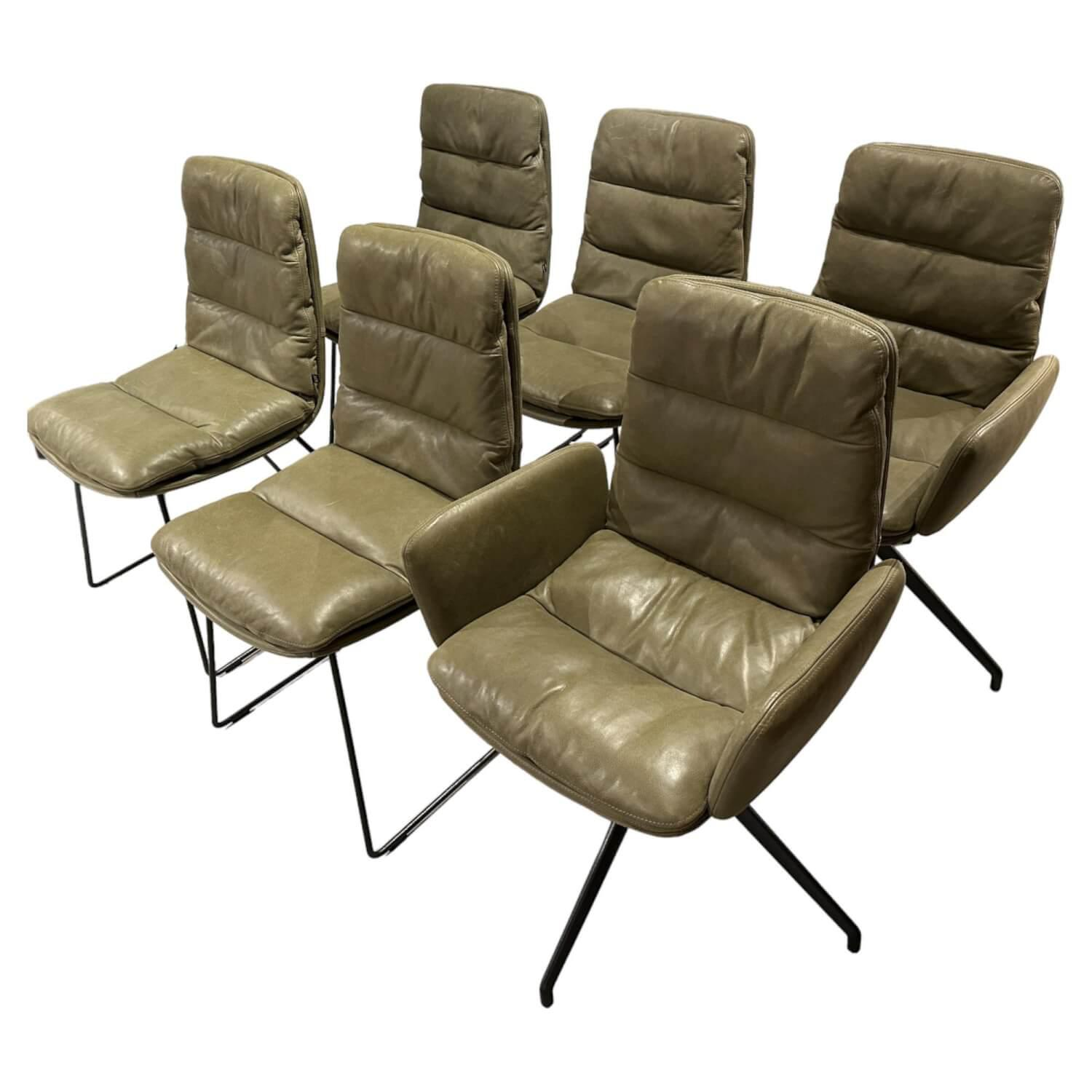 6er Set Stuhl Arva Leder Oliv Tree 355 Gestell Drahtkufe Struktur Anthrazit M23