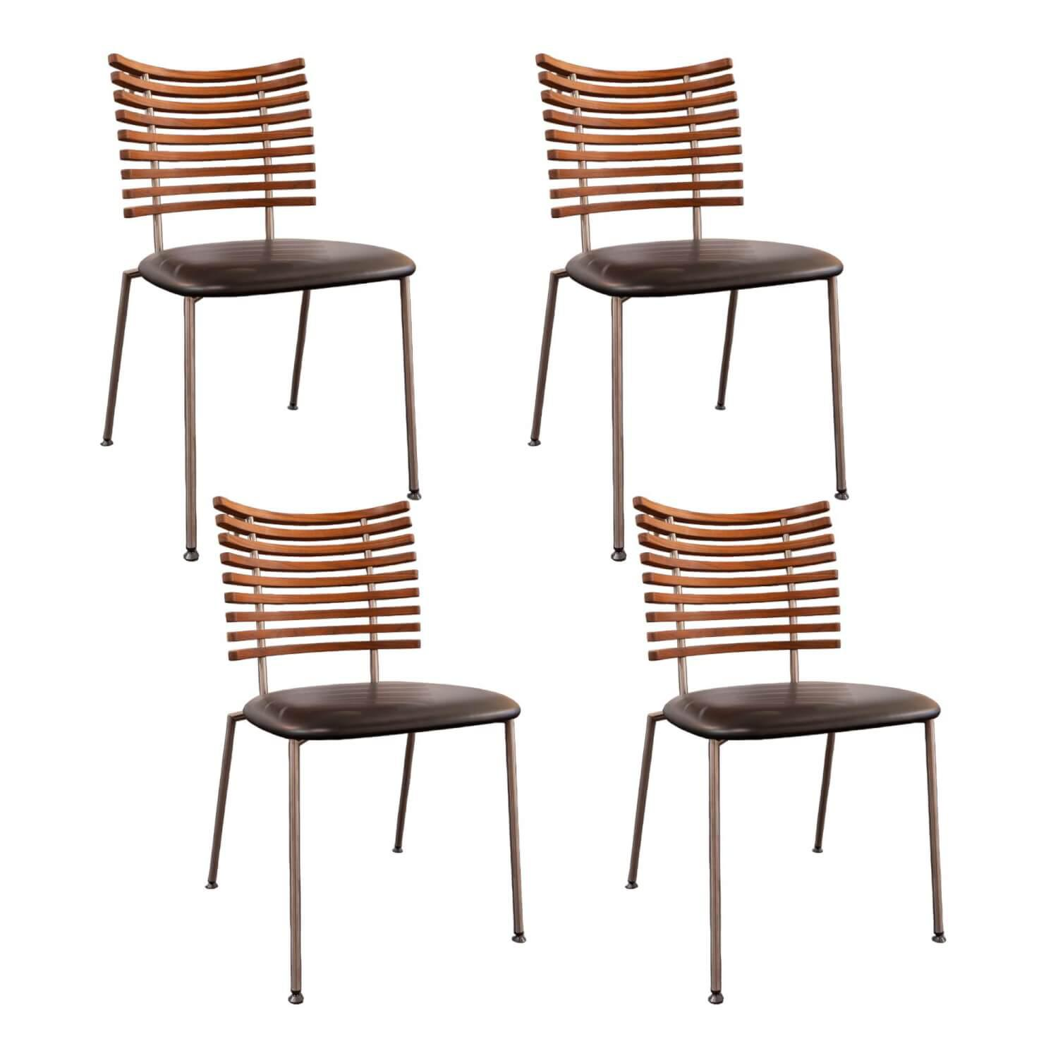 4er-Set Stuehle NA GM4105 Tiger Walnuss Geoelt Leder Viking Schwarz
