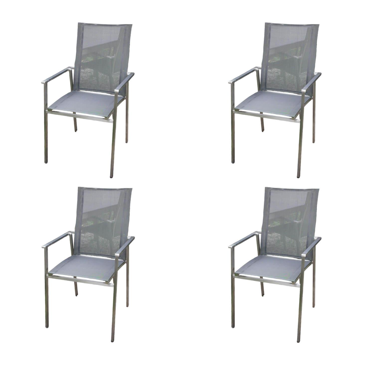 4er Set Stuhl Scalea Hochlehner Outdoor Textillene Silbergrau Armlehnen Aluminiu...