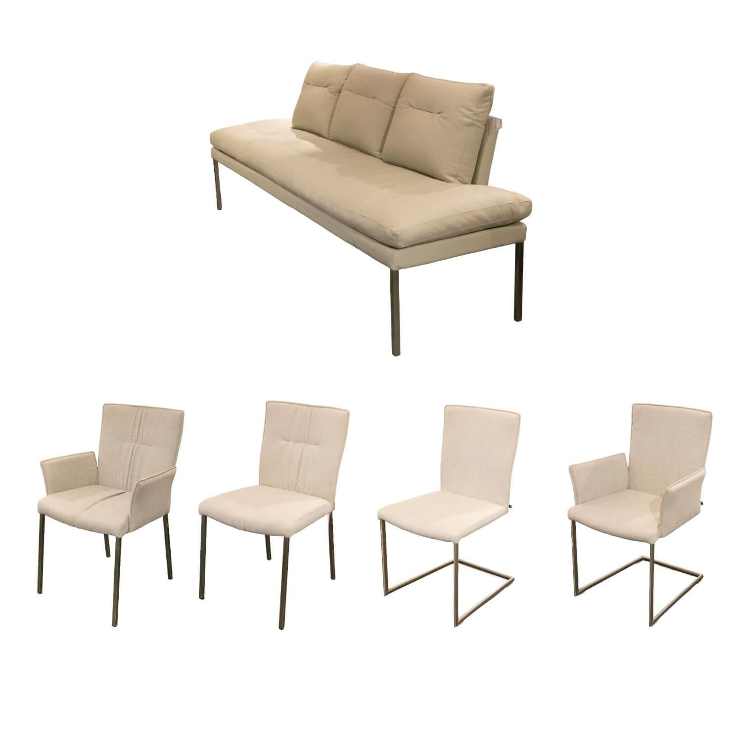 Polsterbank Mit Sessel Und 3 Stuehlen Leder Toledo Perle Weiss Creme