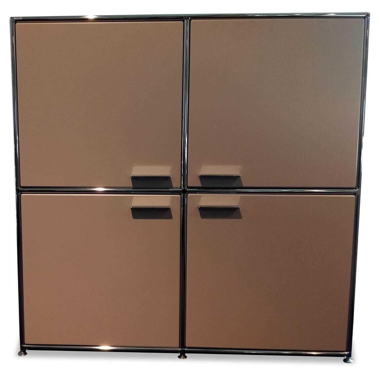Highboard MLQE Beige Seidenmatt mit 4 Glas-Fachboeden und Stahlror-System Verchro...