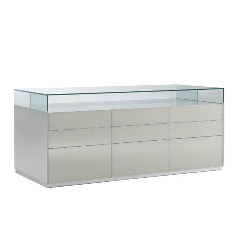 Vitrine Dolmen Gross Lack Weiss Glas Verde Olivia Innenausfuehrung Melamin Cuoio Br...