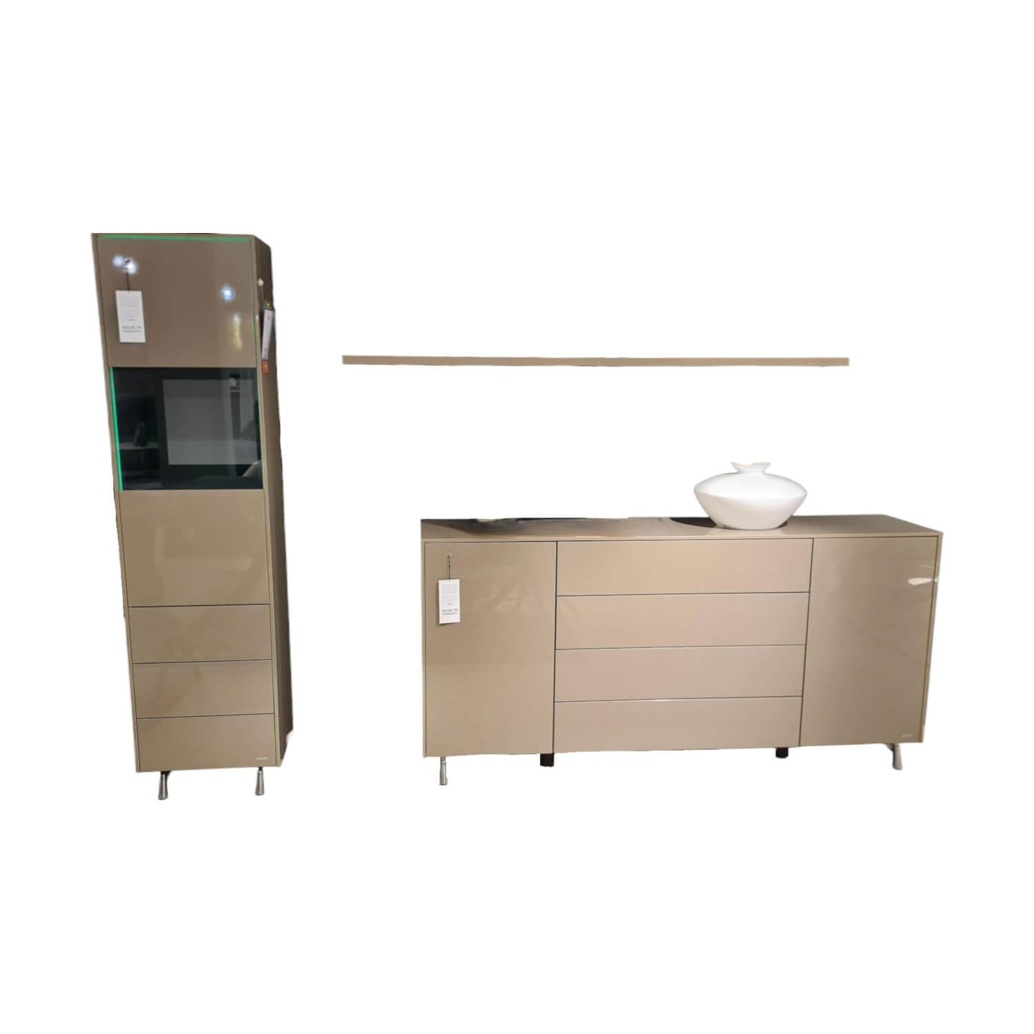 Wohnwand Gloss Loft Lack Cubanit Hochglanz Grau Fuss Metallkufe Chrom Inklusive B...