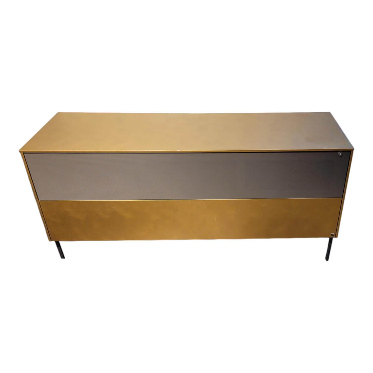 Lowboard Gold Gebuerstet Lochblechklappe Onyxgrau Fuesse Metall Schwarz