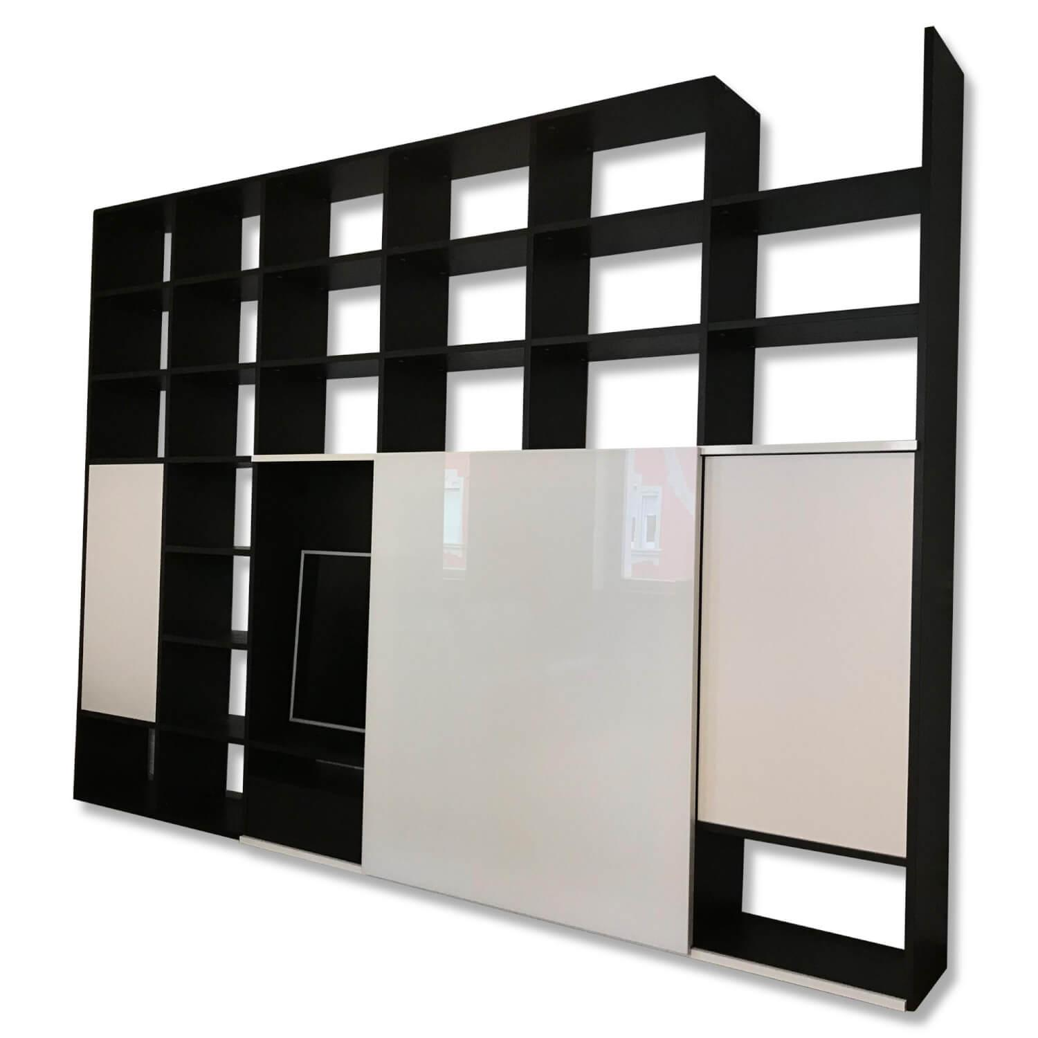 Regalwand Sinus Anthrazit Bluetenweiss mit Schiebetuere und TV-Fach
