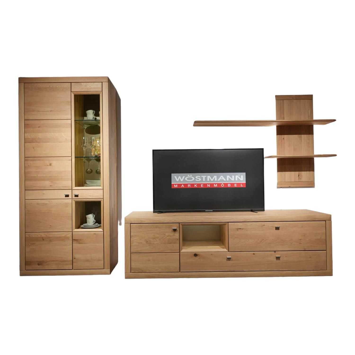 Wohnwand Aurum 0020 Wildeiche Massiv Soft Gebuerstet Inklusive LED-Beleuchtung