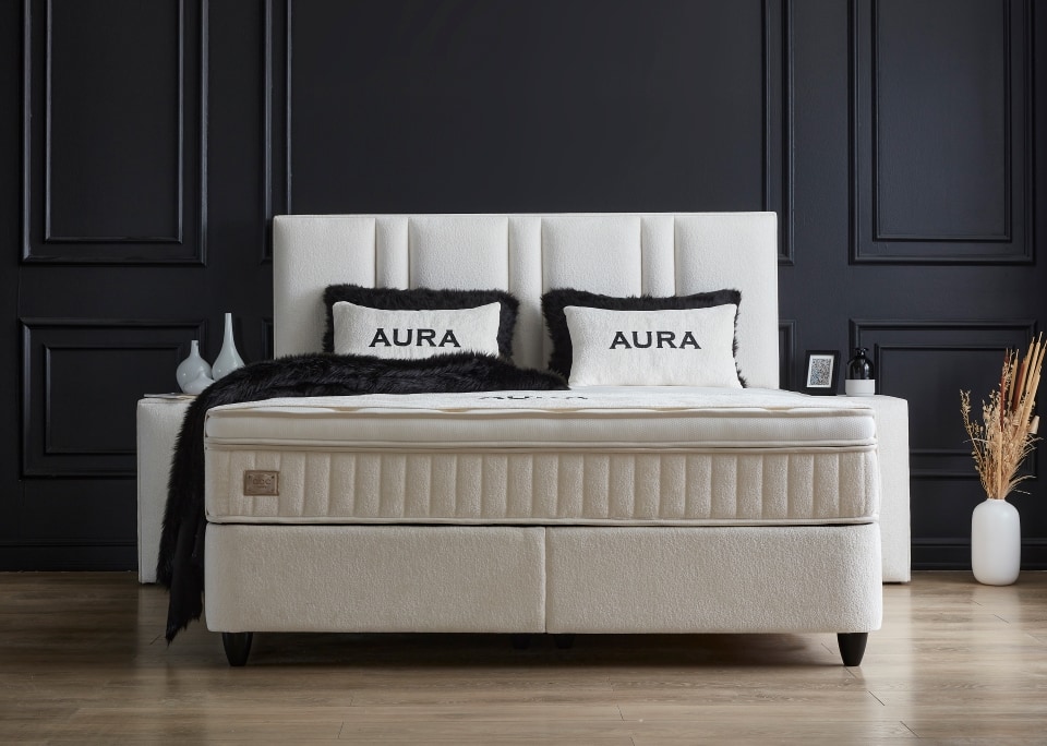 Boxspringbett Aura 90x200 cm mit Bettkasten in Creme | ABC Bedding