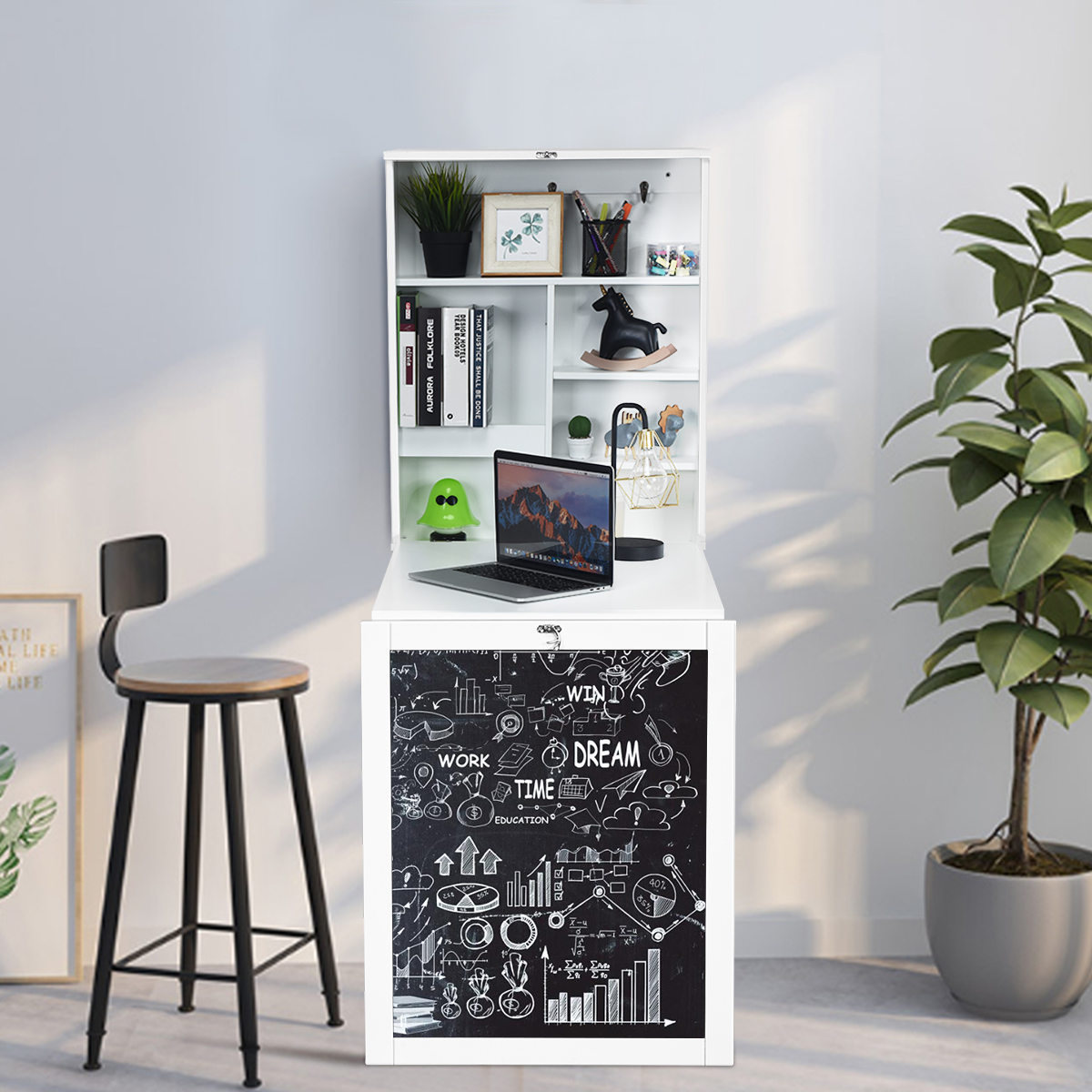 Wandtisch Ausklappbarer Wandklapptisch Umwandelbarer Schreibtisch mit Tafel Weiß/Schwarz 60 x 15,5 x 75 cm-Weiß