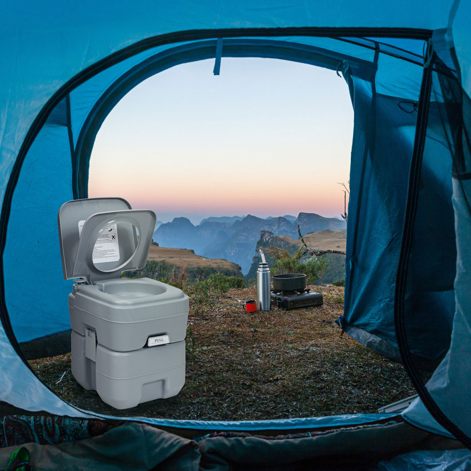 Campingtoilette Reisetoilette Mobile Toilette WC Tragbare Outdoor Toilette 20 L-grau