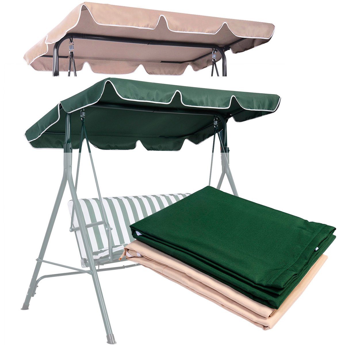 Sonnendach Ersatzdach Dachbezug für Hollywoodschaukel Beige/Grün 191 x 132 cm-Beige