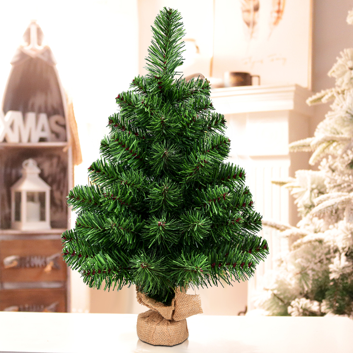 60/90cm Künstlicher Weihnachtsbaum Tannenbaum mit Zementbasis Christbaum Grün-60cm