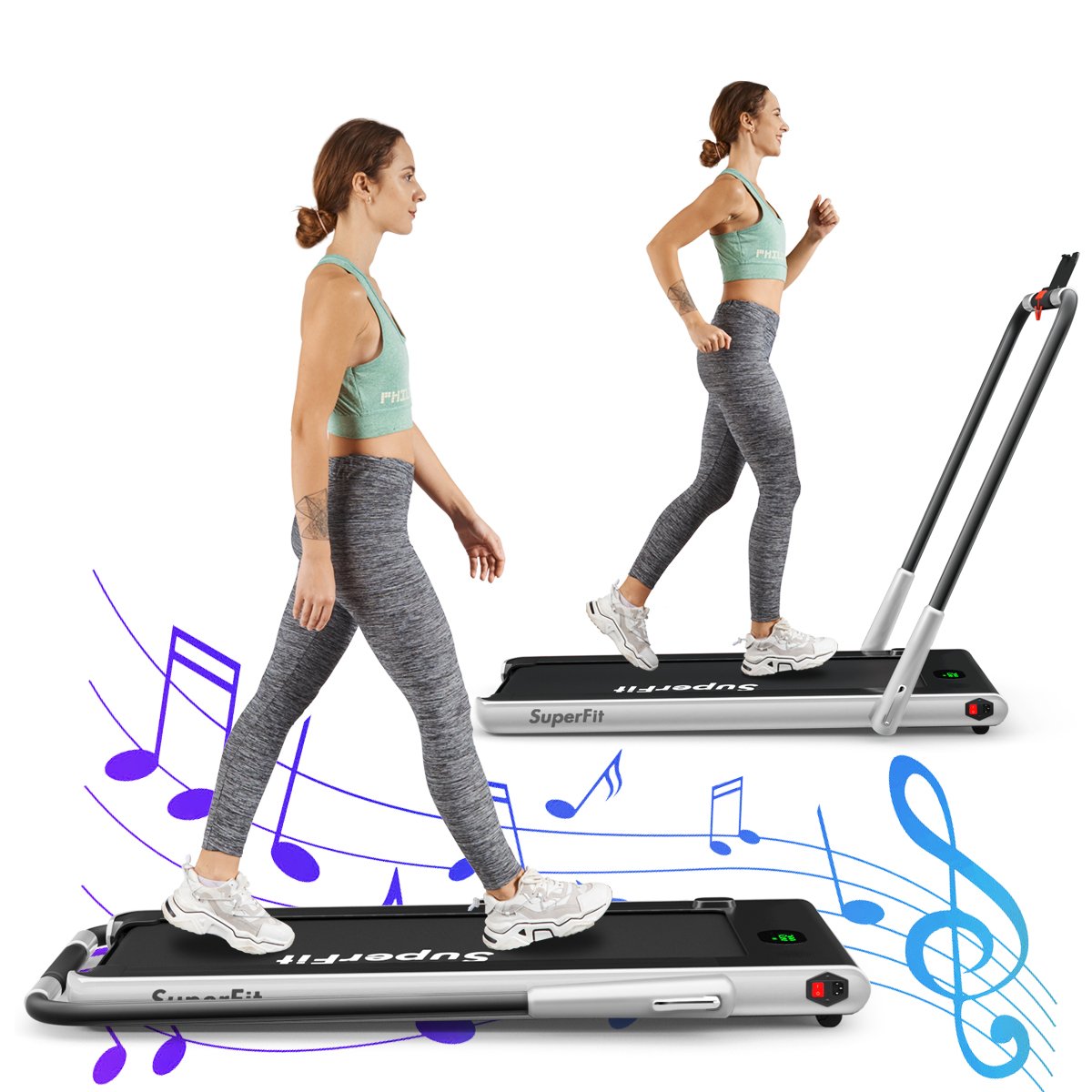 Elektrisch Laufband 1-12km/h LED Display Klappbar Heimtrainer Fitnessgerät 120kg Silber