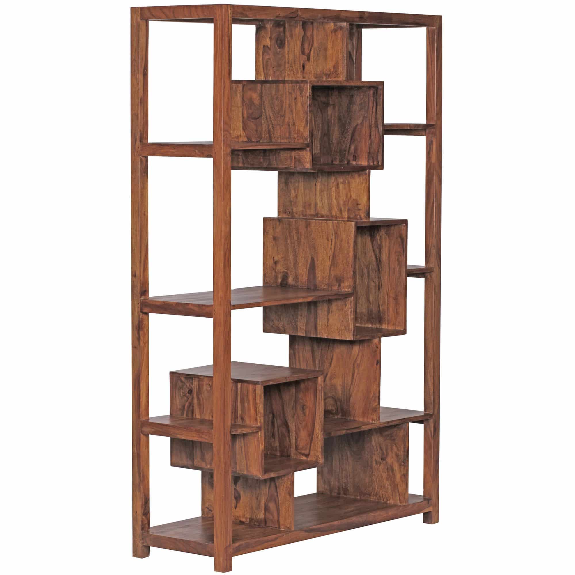 Bücherregal Massiv-Holz Sheesham 115 x 180 cm Wohnzimmer-Regal Ablagefächer Design Landhaus-Stil Standregal