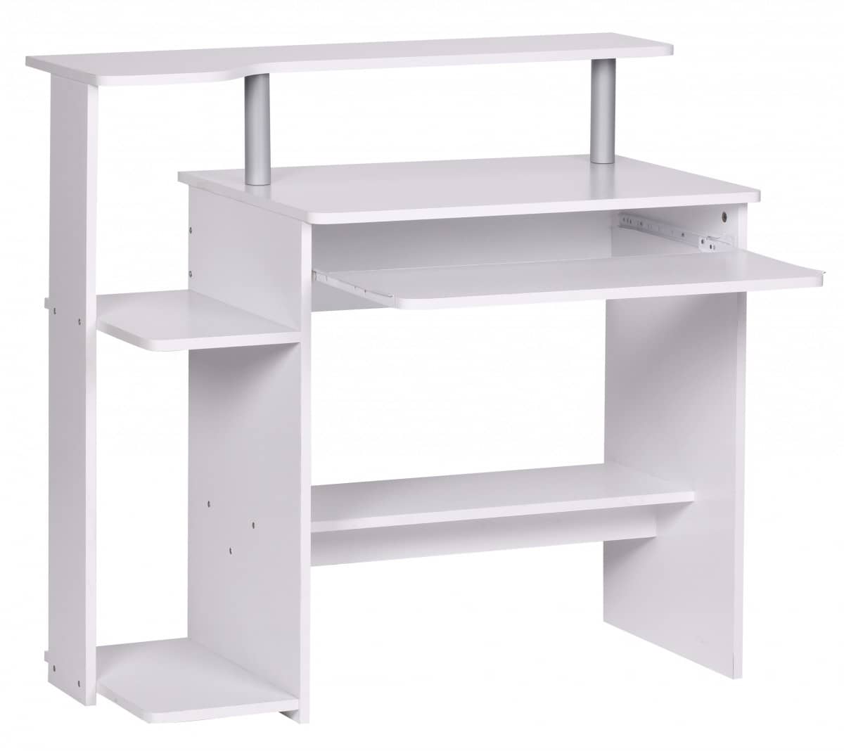 Computertisch WL1.153 Weiß 94x90,5x48,5 cm Laptop Tisch Modern mit Tastaturauszug